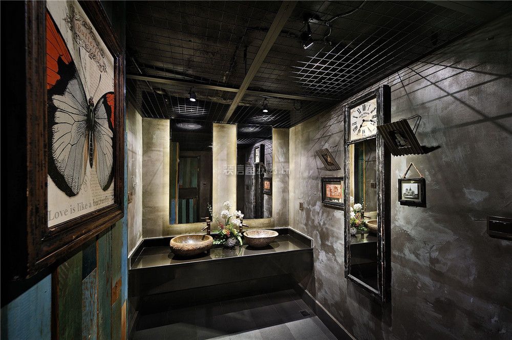 复古工业风格700平米火锅餐厅卫生间设计图片