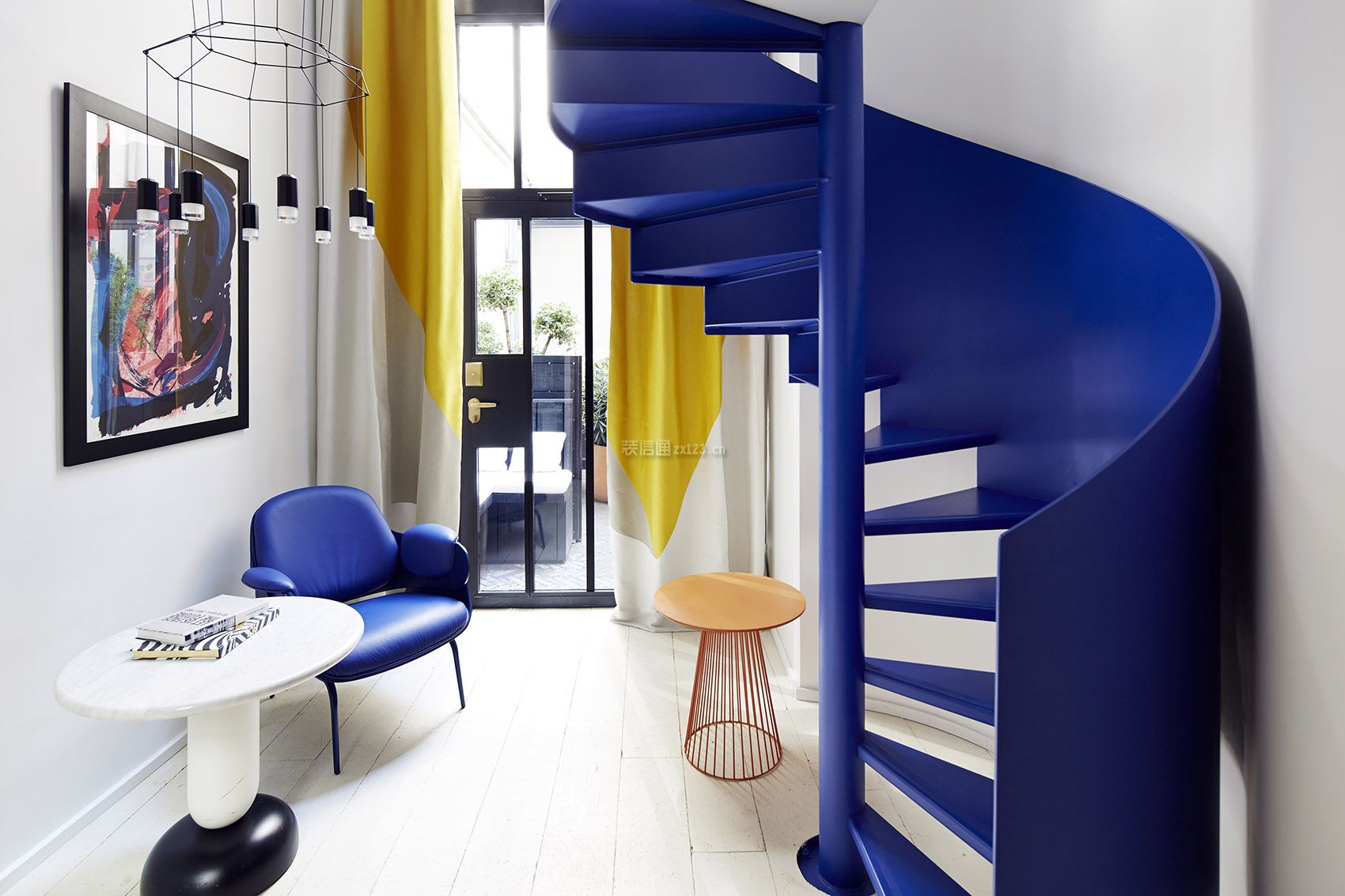 工装效果图 北欧 现代北欧风格1200平米主题酒店蓝色楼梯装修图片