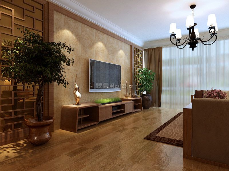 中式风格家庭客厅电视柜摆放效果图大全