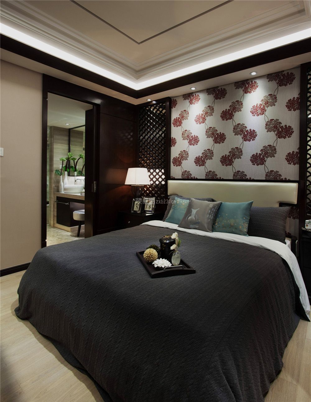 中式风格主卧室床头背景墙设计图