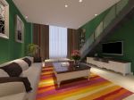 混搭风格小复式客厅绿色背景墙效果图