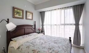 小美式风格118平米三居卧室灰色窗帘家装图片