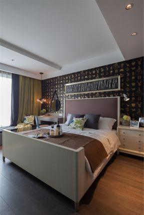 混搭风格127平家庭卧室床头壁纸装修效果图