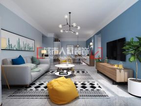  客厅蓝色电视墙 现代风格客厅效果图 现代风格客厅沙发