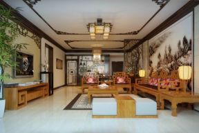 中式风格客厅家具实木沙发摆放装修设计图