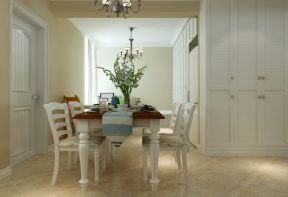 现代风格家庭餐厅白色餐桌椅设计效果图