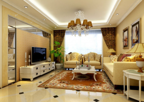 简约美式风格客厅地毯铺设效果图一览