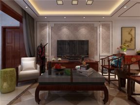 中式风格新房客厅电视墙壁纸花纹图片