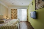 现代清新风格120平米三居室卧室绿色背景墙装修图片