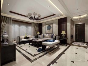 139平米新中式四居室客厅沙发墙装潢效果图