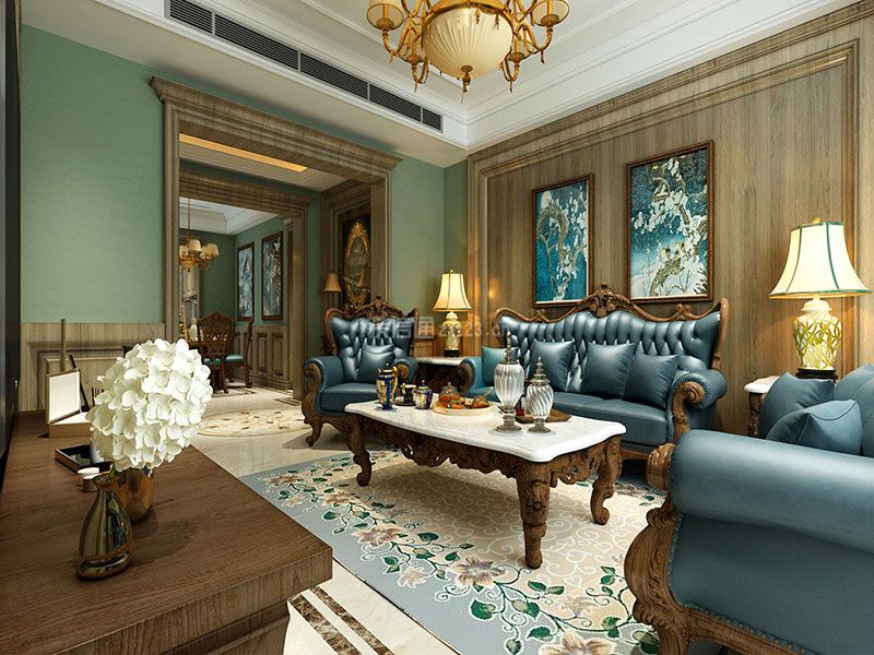 美式古典风格190平米四居客厅装潢效果图