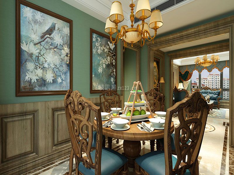 美式古典风格190平米四居餐厅背景墙装潢效果图
