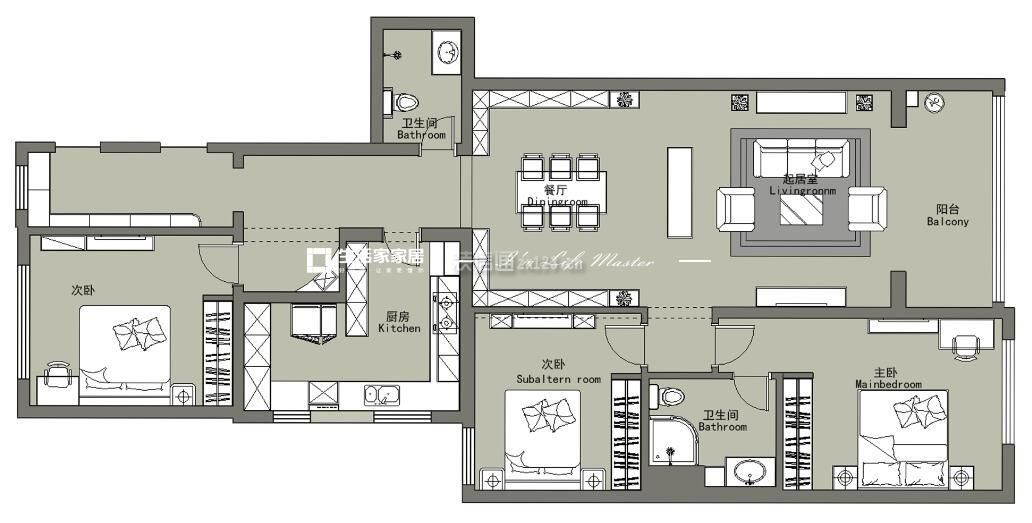清芷园130㎡三居室新中式风格装修平面图