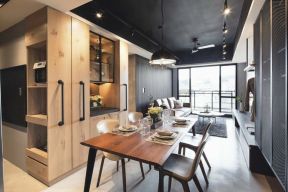 简约工业风格120平米三室餐厅实木餐台设计图片