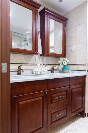 100平米简美式风格三居卫生间洗手盆家装图片