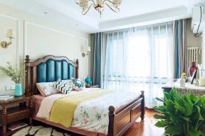 100平米简美式风格三居卧室窗帘搭配家装图片
