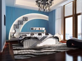 现代风格别墅卧室蓝色背景墙造型效果图赏析