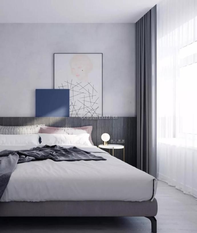 104平米现代北欧风格三居卧室软装搭配设计图