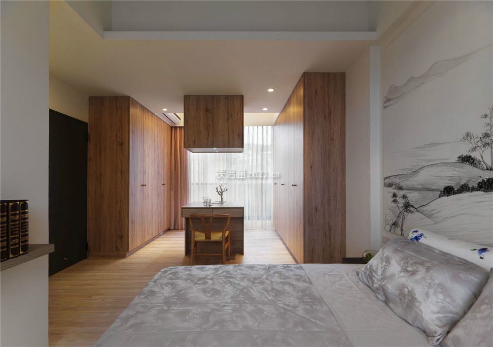 新中式风格家庭卧室带衣帽间设计效果图