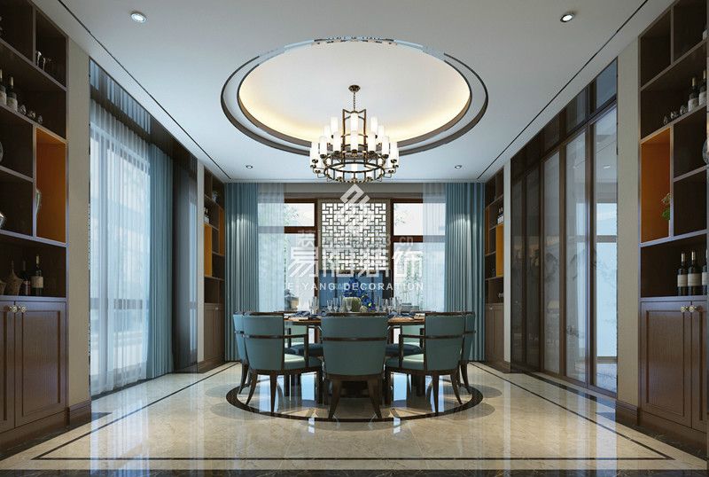 新中式风格541平米别墅餐厅圆形吊顶装潢效果图