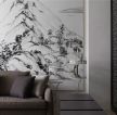 新中式风格客厅沙发背景墙水墨画装饰效果图