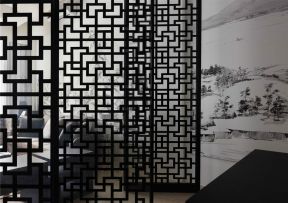 新中式风格室内镂空隔断设计效果图