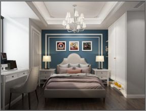 现代风格家庭卧室床头背景墙蓝色图片