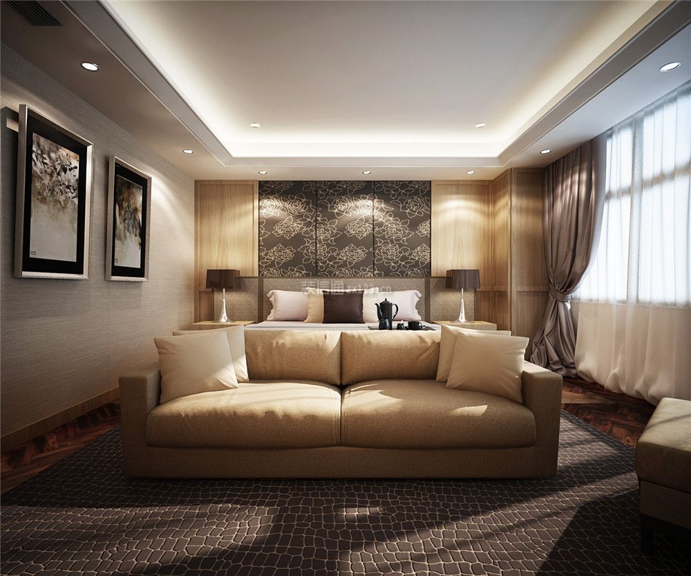 现代简约风格家庭卧室沙发摆放设计效果图