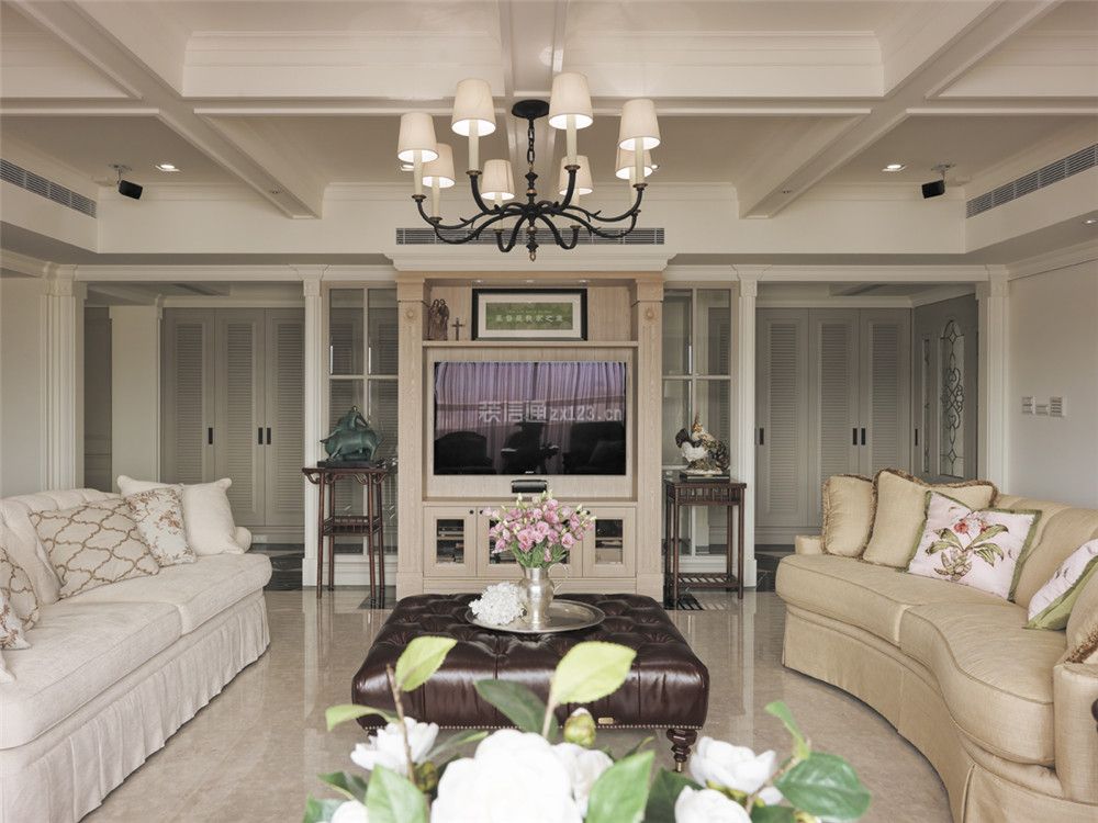 美式风格大户型客厅吊顶灯装潢设计效果图