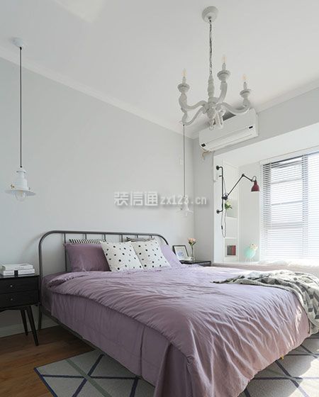 91平米北欧风格二居卧室白色背景墙设计图片