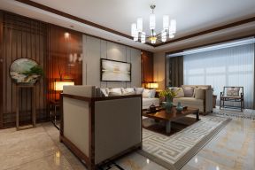 127平米新中式风格三居室客厅吊灯家装效果图
