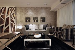 现代简约复式客厅家具布艺沙发摆放效果图