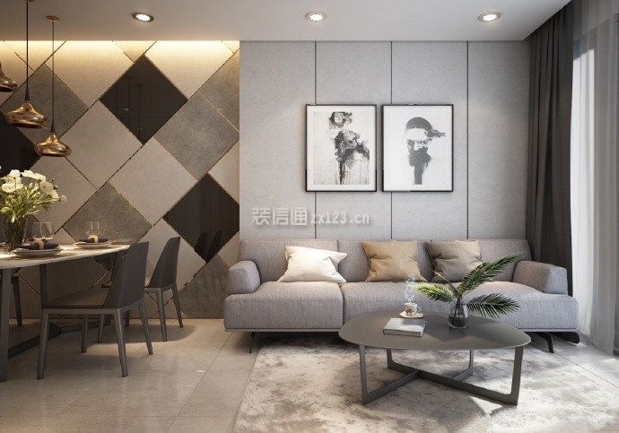 简约现代风格90平二居室客厅沙发墙面设计效果图