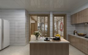 138平新中式风格家庭厨房中岛设计效果图