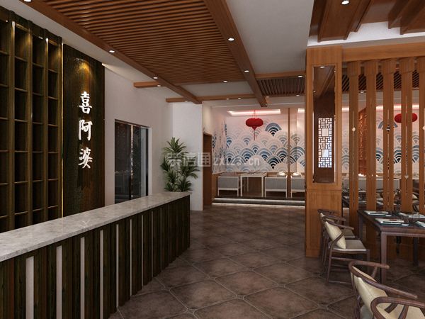 400平米中式风格餐厅吧台装修效果图