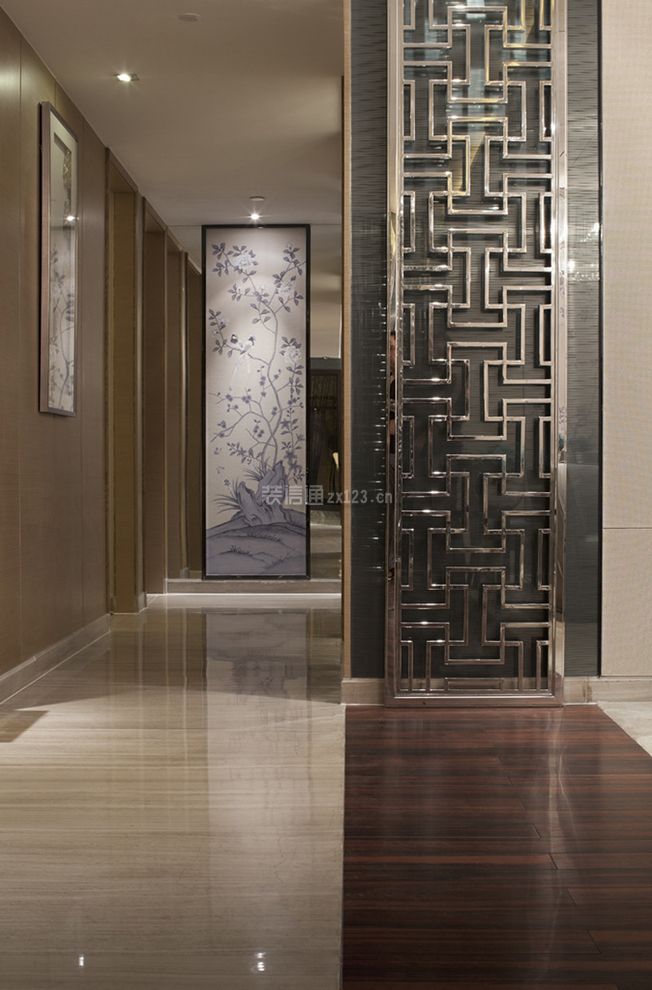 120平新中式新房走廊地磚裝修設(shè)計圖片