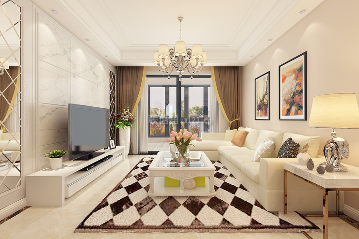 东方华尔街88㎡现代简约两居室客厅装修效果图
