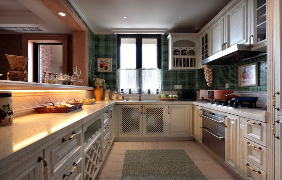 美式风格别墅厨房U型设计效果图大全