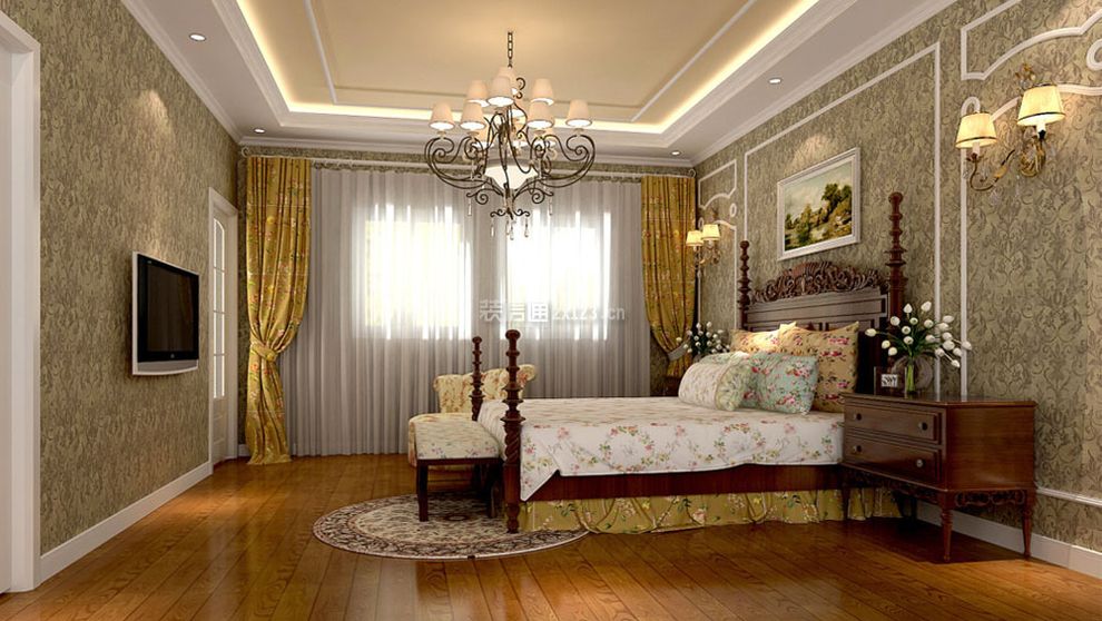 美式风格小别墅卧室床头壁灯设计效果图