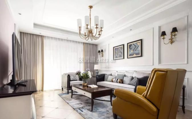 现代美式风格180平四居室客厅沙发墙设计图