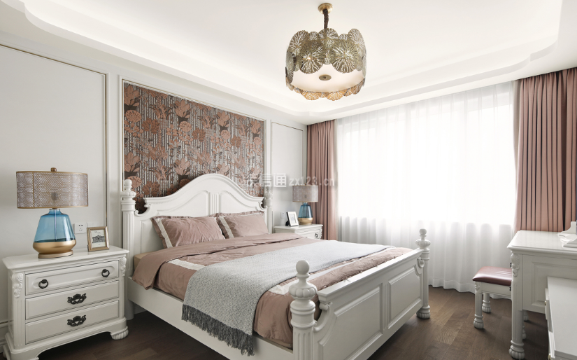 美式轻奢风格125平米三居卧室装饰效果图片