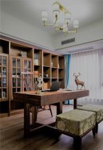 新中式风格300平别墅书房书桌设计图片