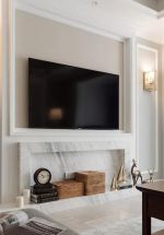 简约美式风格二居室客厅石膏线电视墙家装图片
