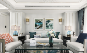 美式轻奢风格125平米三居客厅沙发墙装饰效果图片