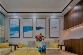 新中式风格92平方米三居客厅墙面挂画布置图片