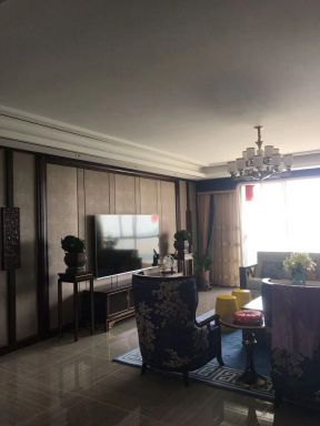 新中式风格140平米三居客厅电视墙家装图片