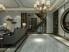 300平米新中式风格别墅客厅过道装潢效果图