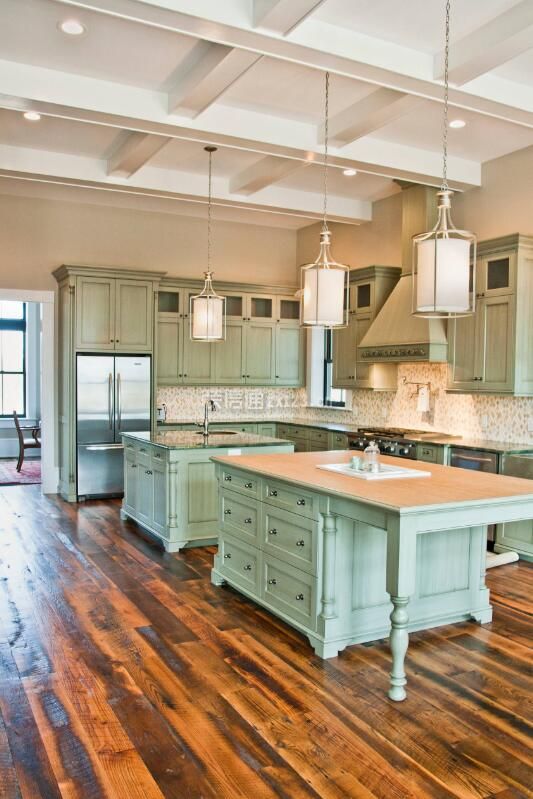 绿色家居厨房实木地板装饰设计图片