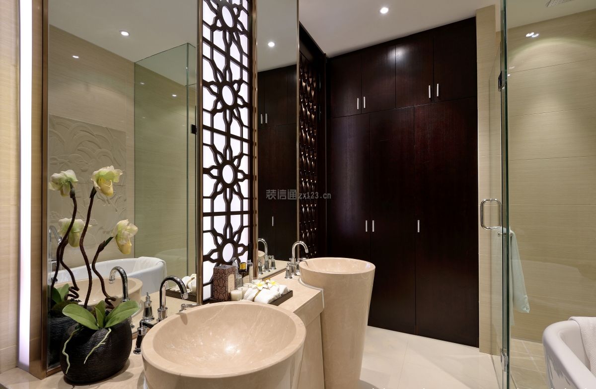 中式新房卫生间洗手台创意装修图片