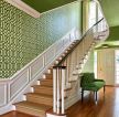 绿色家居别墅楼梯间壁纸装饰设计图片